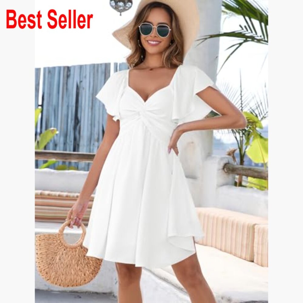 Polyester Sweetheart Knot Front Flutter Sleeve A-… - image 5